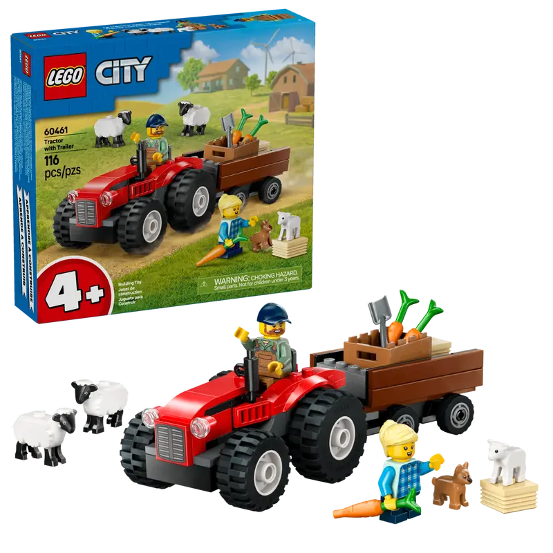 LEGO - Red Farm Tractor with Trailer & Sheep